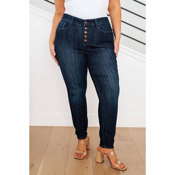 NEW JUDY BLUE high waist hand sanded resin skinny jeans in indigo - Picture 2 of 5